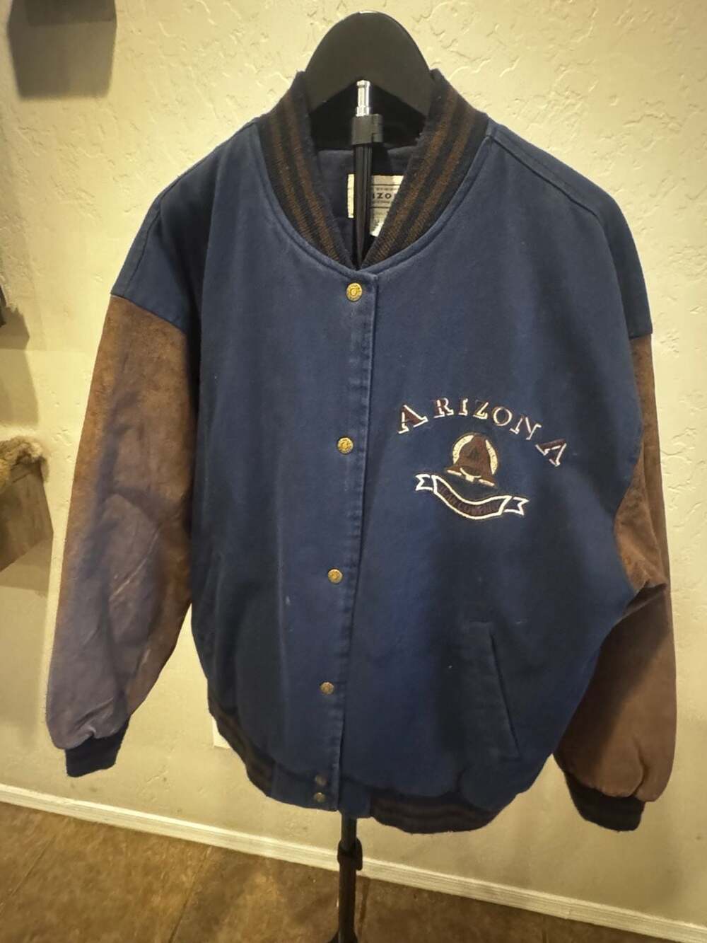 Vtg Arizona Jean Company Varsity Letterman Jacket Sz Large Leather Sleeves